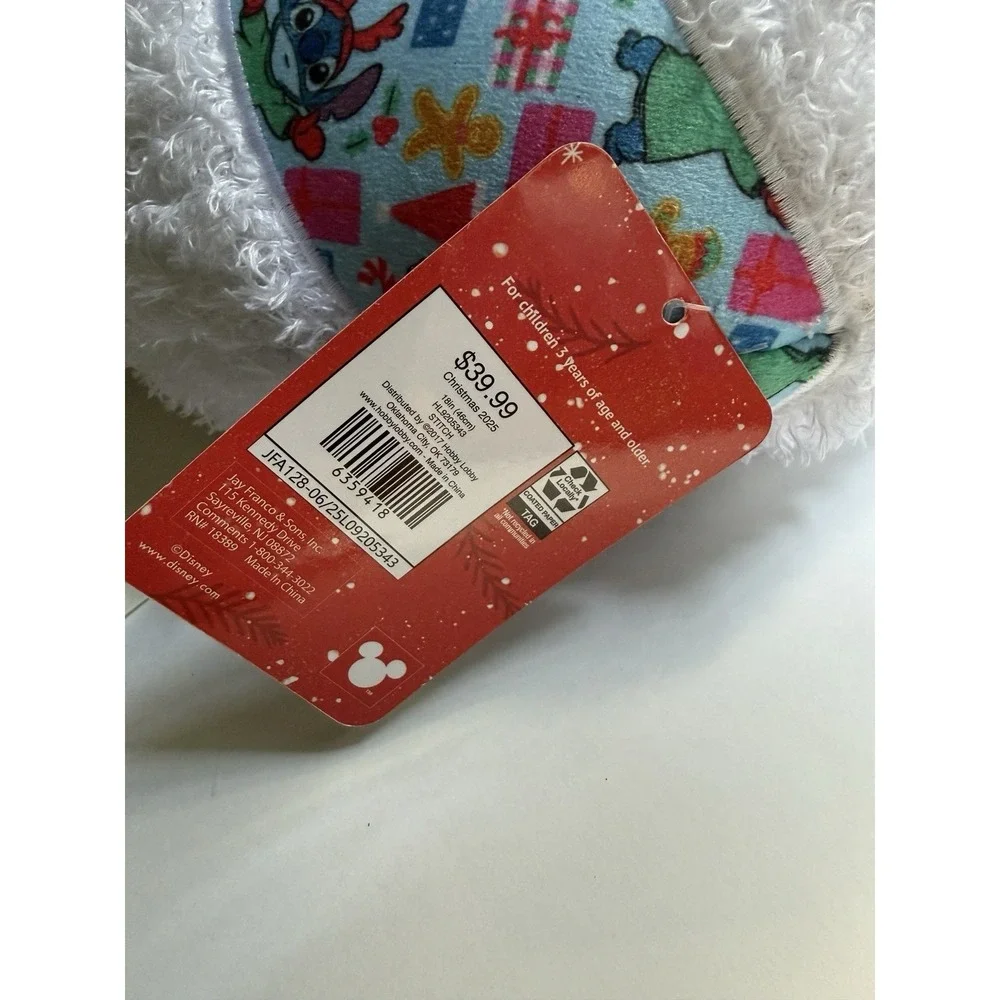 NWT Disney‎ Stitch Christmas Candy Cane Plush Decorative Pillow Holiday